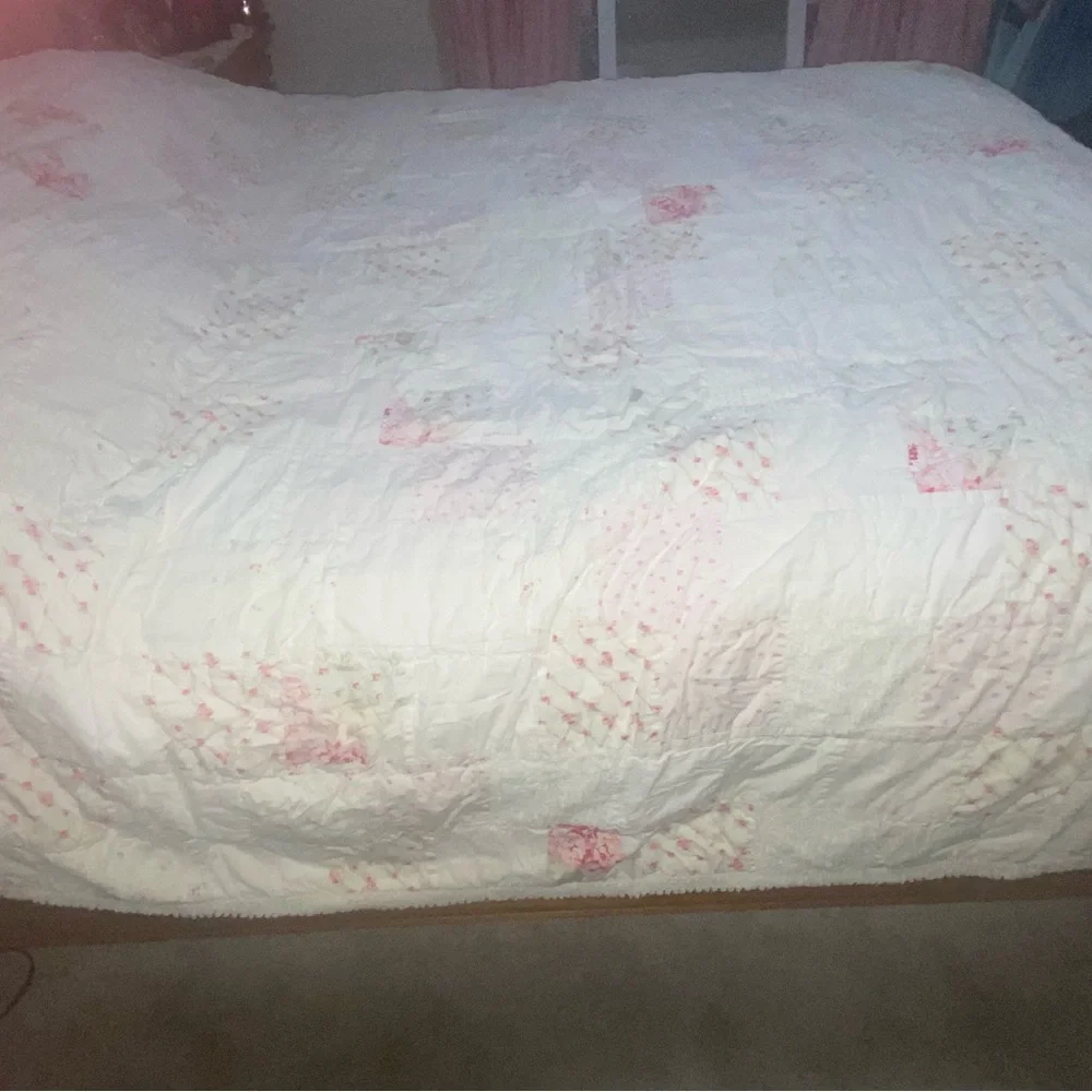 Simply Shabby Chic White and Pink Patchwork Quilt